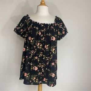 3/$25 Trendy JS Women's Black Multicolor Floral Lettuce Hem Soft Blouse Size 2X